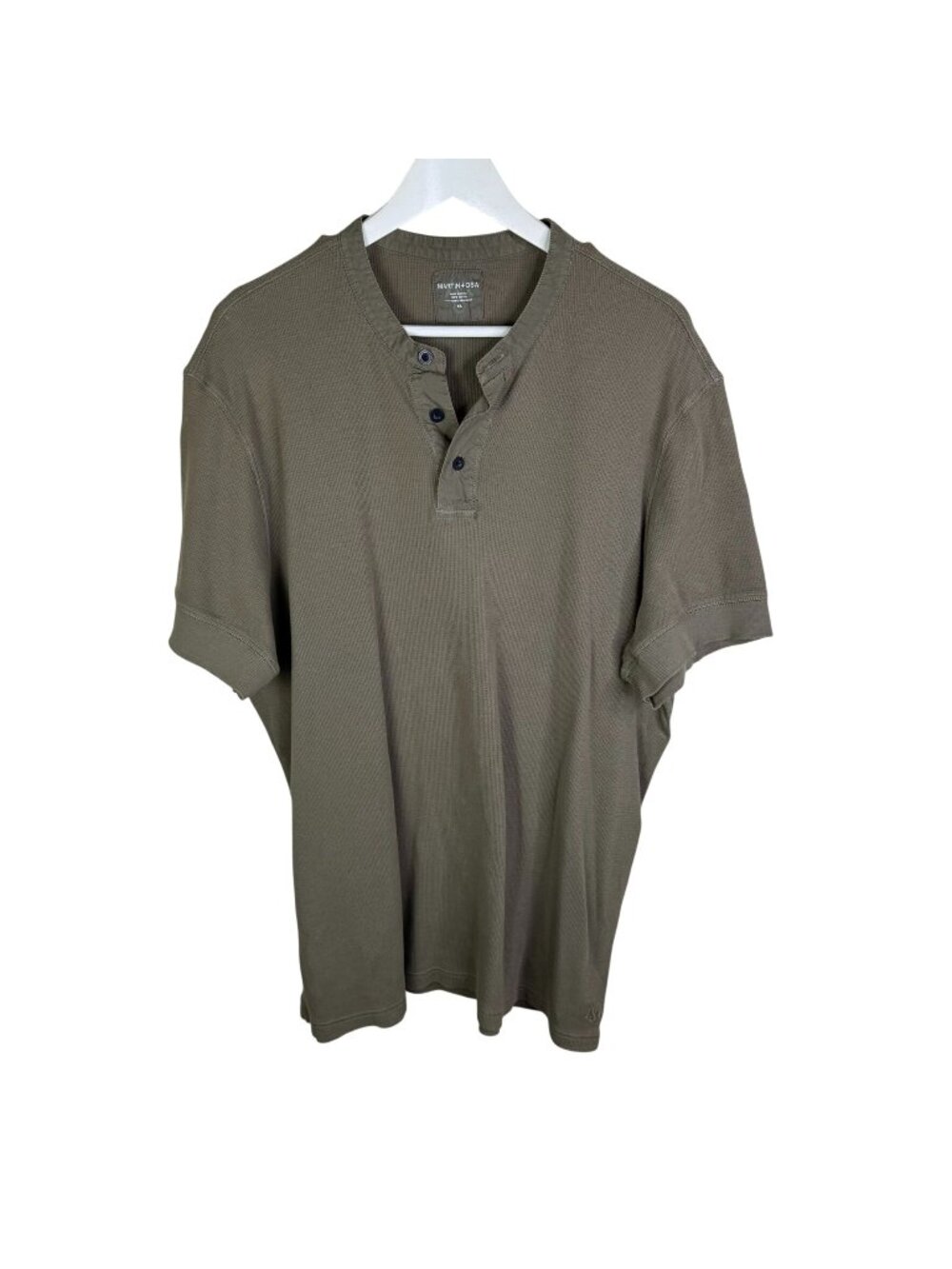 Martin + Osa Olive Green Short Sleeve Waffle Knit Henley T-Shirt, Size XL
